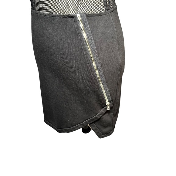 Women's | Gianni Bini | Vintage Black Asymmetric Zip Netted Bodycon Dress - S - Picture 3 of 8